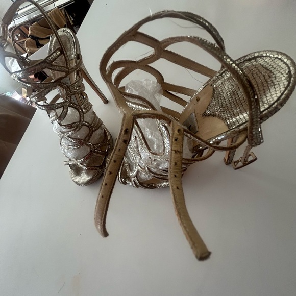Jimmy Choo Shimmering Gold Metallic python Strappy Heels w/dust bag - Picture 8 of 10